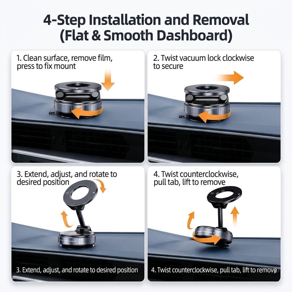 Ferixo™ Universal 360° Magnet Phone Holder with Vacuum Suction Base - 2